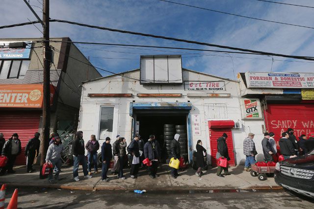 People waiting for gas in Rockaway, Queens